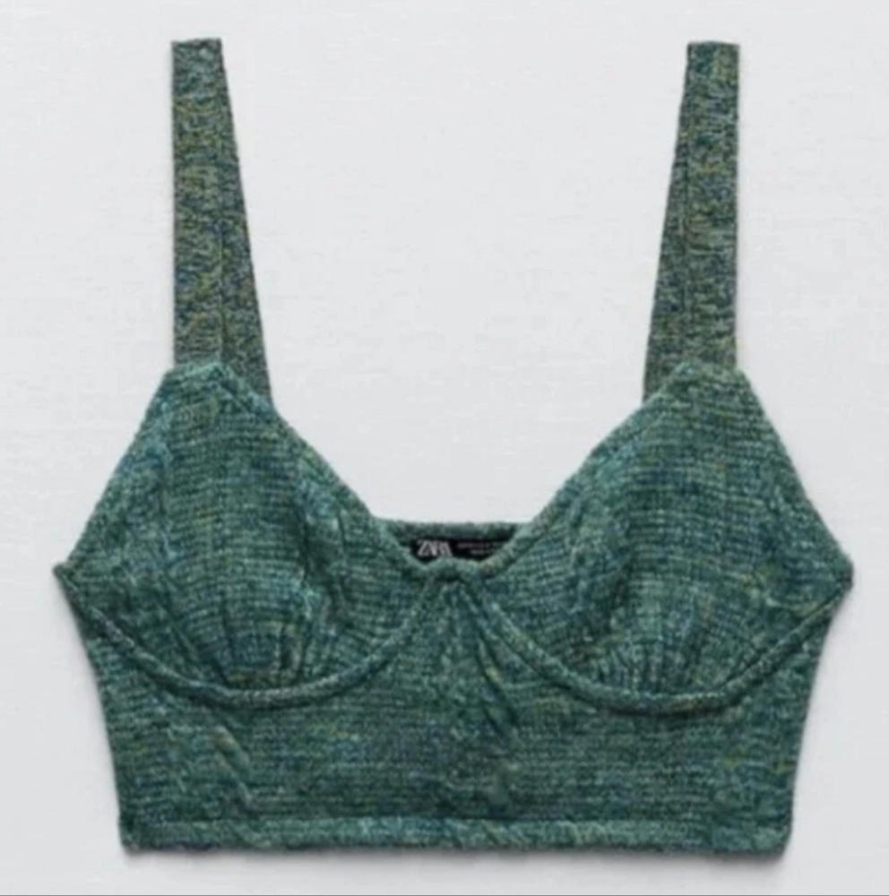 Zara Green Ribbed Knit Bralette Coord Set (Bralette ONLY) Size Medium NWT - Picture 2 of 10